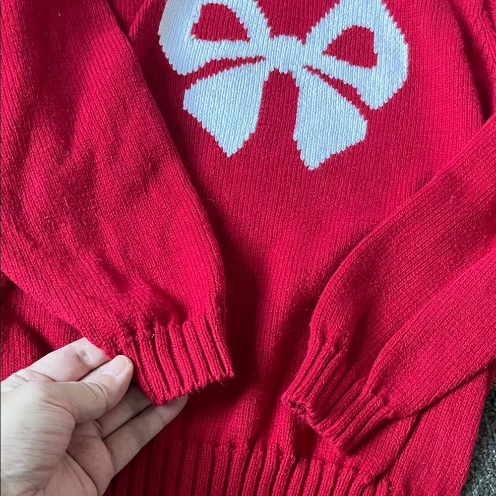 Little English Red Bow Sweater | Girls Knit Pullover